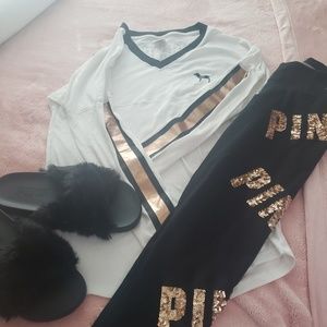 PINK rose gold bling outfit with fur slides!